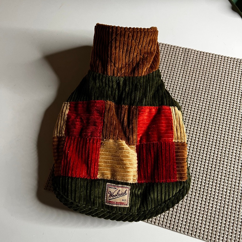 Woolrich Pet Corduroy Patchwork Dog Coat Jacket Green Brown Red Small